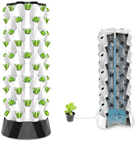 TAHALI Hydroponik-Turm – Hydrokultur-Anbausystem für Kräuter, Obst und Gemüse im Innenbereich – Aeroponik-Turm, für Haus Balkon Garten Balkongemüse,64holes