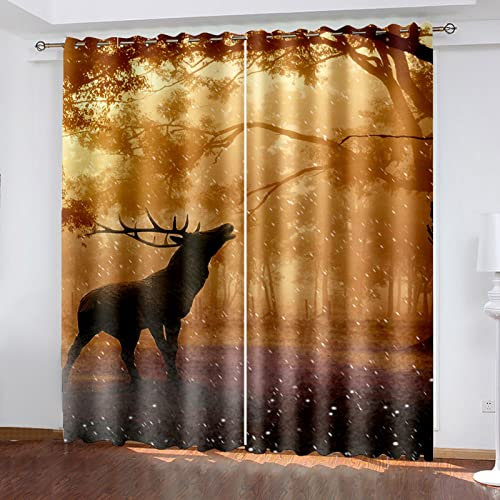 HOUKAI Vorhänge Kinderzimmer Junge 3D Waldtier Hirsche Vorhänge Jungen Kinder Mädchen 200x214 cm Vorhänge Blickdicht Dekor Schlafzimmer, Verdunkelungs Fenster Vorhang Panels, Gardinen Mit Ösen