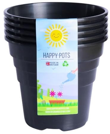 Happy Pots - 12.5cm Gloss Black - Pack of 5 Premium Plastic Plant Pots - Reusable Flower Pots for Indoor/Outdoor Home Décor Gardening - Round, Heavy Duty, UV Resistant, Recyclable - Made in UK