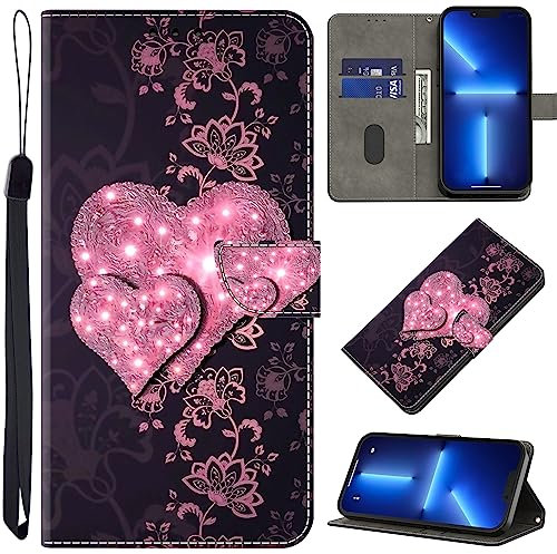 BOLELAW Handyhülle für Huawei P20 Lite mit [Magnetverschluss] [Flip-Funktion] [Kartenfächern] Flip Case Leder Huawei P20 Lite Schutzhülle Stylische Klapphülle, Rosa Herz