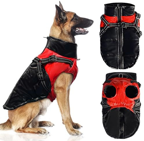 Darryy Hundejacke Winterweste Jacken Hundemantel Hundepullover Haustier Skifahren Kostüm Ärmellose Baumwolle Gepolsterte Weste Mit Brustgurt Gurt (XL)