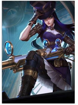 Displate - Poster aus Metall - Einfache Montage ohne Bohren - League of Legends - League of Legends Splash Art - Caitlyn Vertical - Größe L - 67,5x48cm Matt
