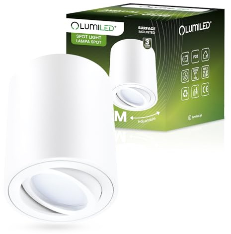 Lumiled Aufbaustrahler Aufbauspot, Aufputz Deckenlampe, Aufbauleuchte Deckenspot, rund, schwenkbar 15°, in weiß, Spot Downlight aus Aluminium, GU10 Fassung, 230V, Länge: 8cm, Höhe: 8,4cm