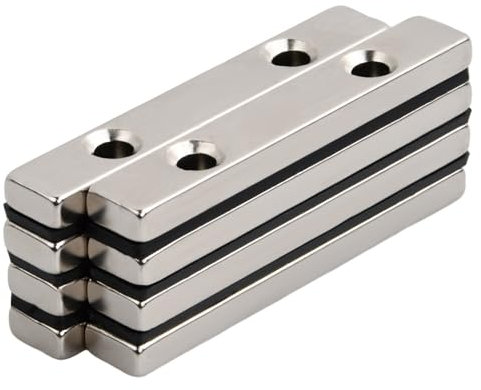 8 Stück Stark Neodym Viereckig Ziegel Magnete, Neodym Magnete Extra Stark, Magneten Schraubbar Flach, Magnete mit Loch Magnetverschluss, Rechteckmagnete für DIY Bauhandwerk Büro (60×10×5mm)