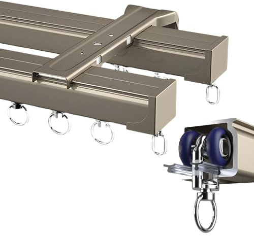 Gardinenstange Innenlauf 2-läufig Aus Aluminium für Fenster Vorhänge, Deckenmontage, mit Endstück Kappe, Innenlaufsystem Gardinenstange, Weiß 2-läufige Vorhangschienen Aus Aluminium (Color : Champagn
