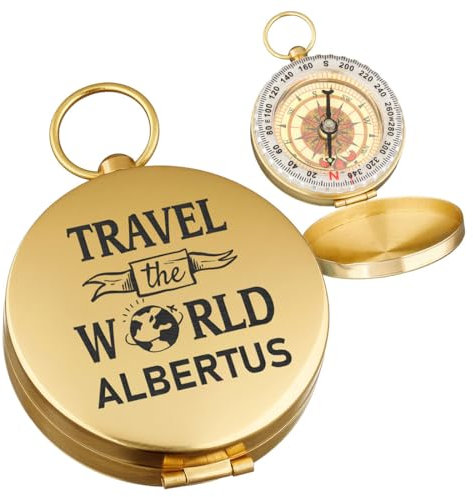 polar-effekt Gold Taschenkompass mit Gravur - graviertes Geburtstagsgeschenk - tragbarer Messing-Kompass - mit leuchtenden Ziffern
