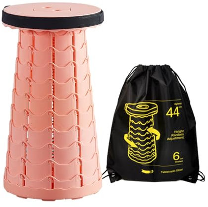 Petit tabouret pliant portable - Charge maximale : 100 kg - Avec sac - Pour les déplacements, les festivals de musique ou comme table (rose clair)