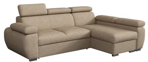 Mirjan24 Ecksofa Boston Mini, Eckcouch mit Schlaffunktion und Bettkasten, Polsterecke mit Einstellbare Kopfstützen, L-Sofa, Polstergarnitur, Wohnlandschaft (Aragon 14, Seite: Rechts, 2r+LC)