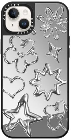CASETiFY Mirror iPhone 14 Plus Case [Reflective / 4.9ft Drop Protection/Compatible with Magsafe] - Chrome Doodles - Silver On Black