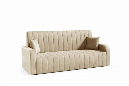 LIKMA Beige Vielseitiges 3-Sitzer 214 cm Sofa mit Schlaffunktion und Bettkasten Otto - Velvet Schlafcouch - Moderne Wohnzimmer Couch - Sofa mit Bettfunktion - Schlafsofa, Stoff: Jasmine 22