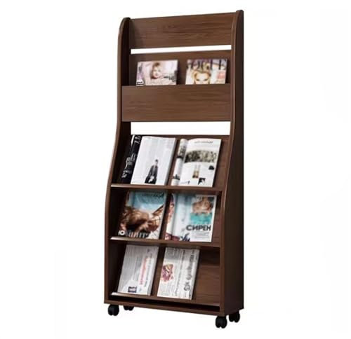 JIXINYU Zeitungsständer, Zeitungsständer, Holz-Zeitungsständer, Werbematerialständer, Prospektständer, Arbeitszimmerregale, Bodenzeitung, Zeitungsregal mit Rollen, Organizer-Rack