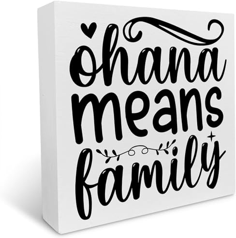 Dekoratives Holzschild Ohana Means Family, Holzblock, Dekoration, rustikales Regal oder Wanddisplay für Zuhause, Wohnzimmer, Schlafzimmer, 17,8 x 17,8 cm