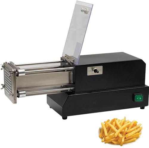 DPQYJPP Cortador Patatas Fritas Profesional 200W, Cortador de Patatas eléctrico de Acero Inoxidable, Cuchillas 8/10/12 mm for Uso Comercial, doméstico y pepinos, Zanahorias, Batatas,Black-10mm