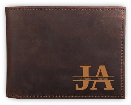 INBLUE Portefeuille en Cuir Personnalisé pour Homme Initiales et Nom Gravés, Portefeuille à Deux Volets avec Porte-Carte pour Père Mari Anniversaire Fête des Pères (B3: Marron Foncé, 2 Lettres)