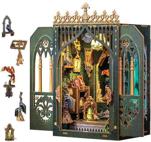 CUTEBEE Kit Book Nook - Maison Miniature à Monter soi-même - Maison de poupée - avec Housse de Protection Contre la poussière et lumière LED - Kit de modélisation pour Adultes(The Darkness Herbarium)