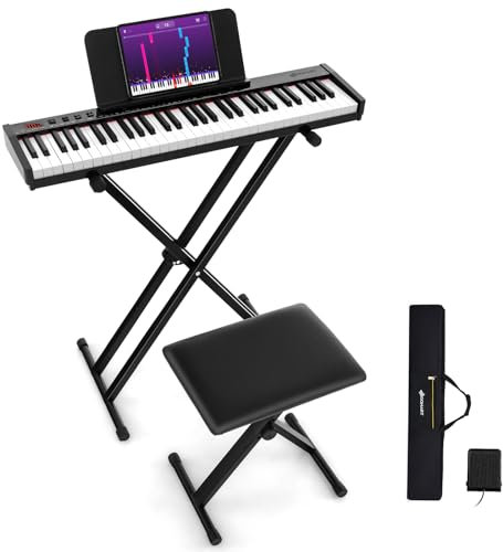 Maxmass 61 Key Digital Piano, Semi Weighted Electric Keyboard with Adjustable & Folding Stand, Bluetooth MIDI/Audio, Sustain Pedal, Carrying Bag, Portable Electric Piano Keyboard for Beginner Adults