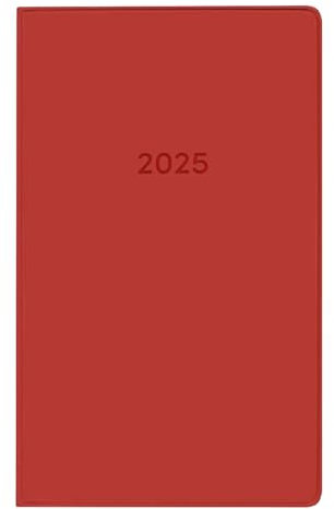 Idena 11153 - Taschenkalender 2025, Leporello-Kalender im Format 8,7 x 15,3 cm, 1 Monat auf 2 Seiten, Terminkalender mit flexiblem Einband in Rot und Adressheft