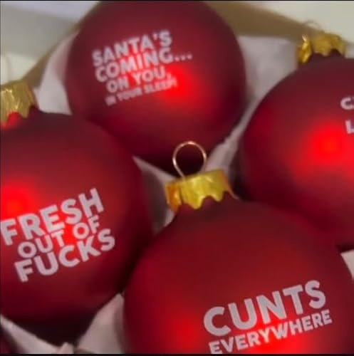 12Pcs Sweary Bauble Bundle,Offensive Christmas Tree Bauble Ornaments,Funny Hanging Ornaments,Sweary Gag Christmas Ball Ornaments,Novelty Exchange Gifts for Adults (Red)