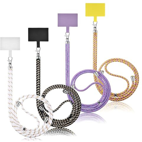 Futuhada 4 Piezas Cuerda para Móvil Universal, Ajustable Lanyard Cordón para Teléfono, Desmontable Cuerda Movil Cuello Universal de Nylon con Parche Evitar La Pérdida