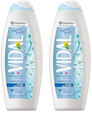 Vidal - Bagnoschiuma Hydra Pure, Formula Purificante arricchita con Acqua Micellare, Dermatologicamente Testato, 600ml (Confezione da 2)