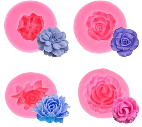Moldes para Velas, 4 Moldes de Silicona para Velas de Flores 3D para Manualida Hacer Jabón Velas Pasteles Dulces Decoración de Pasteles de Chocolate Dulces