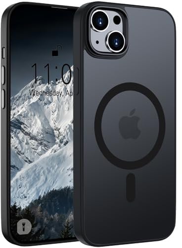 ORDA Magnetic Case for iPhone 15, Compatible with MagSafe, Translucent Matte Back, Slim Shockproof Phone Cover, Black
