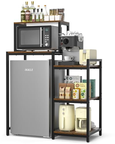 ikkle Mini Fridge Stand with Storage Shelves, 3-Tier Mini Fridge Cabinet Microwave Stand Baker Rack, Wood Utility Storage Shelf with Mini Fridge Storage Space for Dorm Kitchen (Brown)