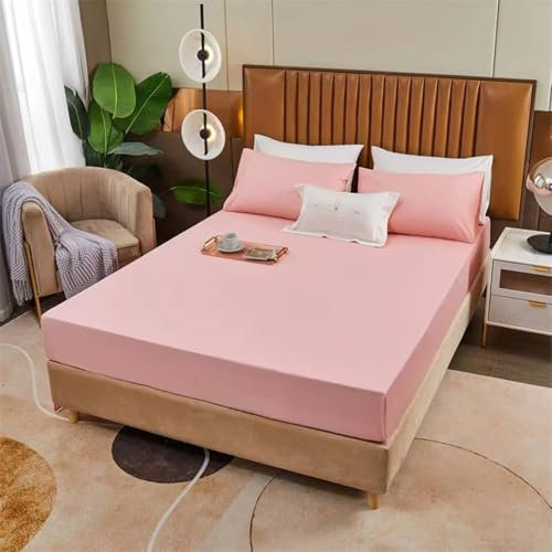 ANAZOZ Spannbettlaken 140x200x25cm, Bettlaken Polybaumwolle Boxspringbett Einfarbiges Rosa, Hohe Matratze bis 20cm