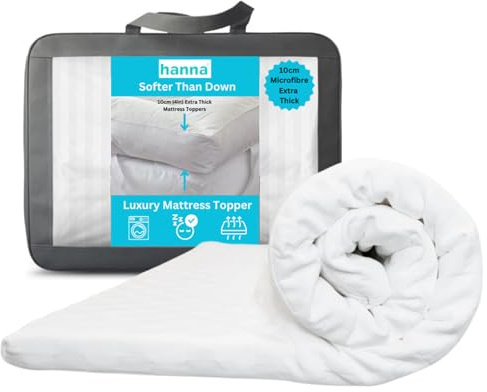 Hanna Softer Than Down 4-Inch Mattress Topper – Extra Thick, Quilted, Super Soft & Breathable Microfibre with Secure Elastic Straps for a Snug Fit (Single (90x190x10cm))