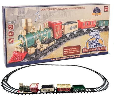 Juego de tren para árbol de Navidad – Juego de trenes navideños alrededor del árbol, juego de trenes eléctricos, tren navideño clásico con rieles, tren para decoración del árbol de Navidad, juego de