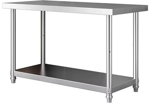 Werkbank Aus Edelstahl Vorbereitungstisch Mit Doppeltem Offenen Lagerregal Metalltisch for Den Gewerblichen Haushalt Schneidebrett for Herdplatten Multifunktionaler Metalltisch Verstellbares Laminat