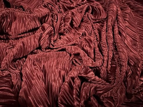 Plissé Plissee-Stretch-Satin-Kleiderstoff, Meterware, einfarbig, Burgunderrot