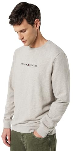 Tommy Hilfiger Men’s Round Neck Sweatshirt, Beige (Heathered Pebble), M