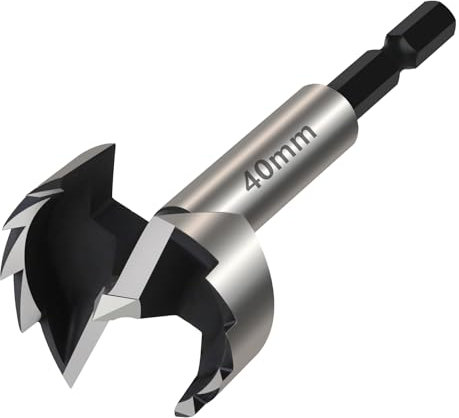 Vearter 40mm Forstner Drill Bit, High Carbon Steel Multi-Tooth Woodworking Tools with Hex Shank, Hinge Boring Hole Cutter for Solid Wood, MDF, Plastic, Particleboard, Plywood