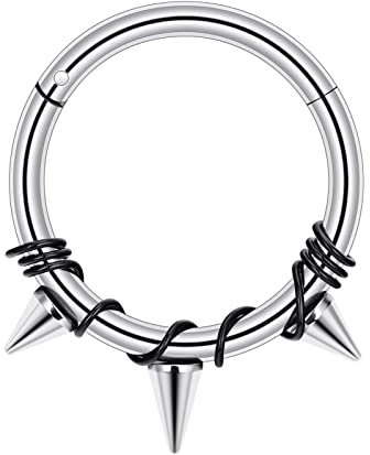 Longbeauty 16G Knorpel Septum Helix Nasenring Edelstahl Klicker Segmentring Nasenpiercing, Nahtlose Ohr Piercing, Tragus Ohrringe Körperschmuck, 8mm Innendurchmesser, A: Silber/Schwarz