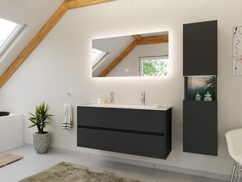 Doppel-Badmöbel Set Taifun 3tlg. 120 cm mit LED Spiegel & Hochschrank