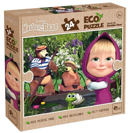 Lisciani - Puzzle MASHA UND MICHKA - 24-teiliges doppelseitiges Puzzle für Kinder ab 3 Jahren - Rückseite Zum Ausmalen - Format 50x70 cm - Manuelle Aktivität Masha - Geschenkidee zum Geburtstag