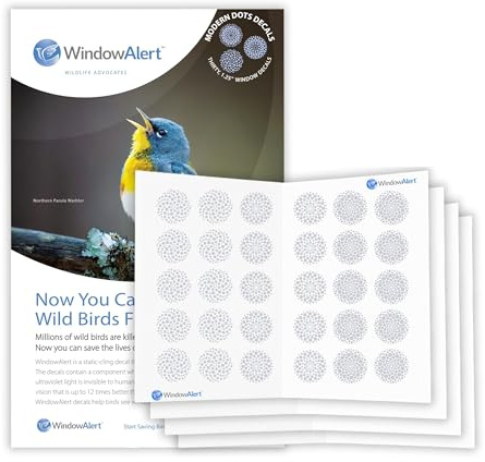 WindowAlert Modern Dots Anti-Kollisions-Aufkleber, 4-Blatt-Bündel, UV-reflektierender Fensteraufkleber zum Schutz von Wildvögeln vor Glaskollisionen, hergestellt in den USA