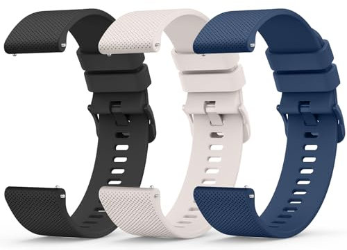 Yisica 3 Piezas Correa para 22mm Reloj Inteligente Hombre Mujer, Liberación Rápida de Silicona Suave Pulseras de Repuesto (Negro/Azul Marino/Starlight, 22mm)