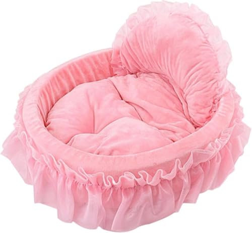 Shixian Pink Princess Waschbares Flauschiges Haustierbett - Indoor Katzenhöhle, rutschfeste Unterseite, abnehmbarer Plüschbezug, Kätzchen & Katze Schlafkissen, 53 x 48 x 12 cm