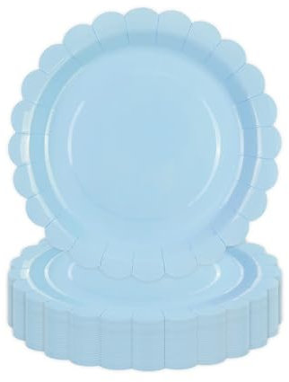 50 Pcs Blue Paper Plates 7 inch/18cm, Scalloped Party Plates Disposable Cake Dessert Dinner Plates for Birthday Baby Shower Wedding Party Decorations Supplies (Blue, 18cm)