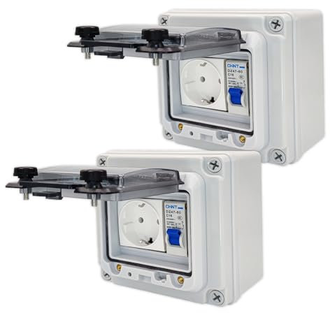 LED ATOMANT Pack 2x Außensteckdose IP67 mit FI-Schutzschalter, Steckdose mit Fehlerstromschutz, ideal für Garten, Terrasse, Feuchtbereiche, Wandmontage, sichere Anwendung