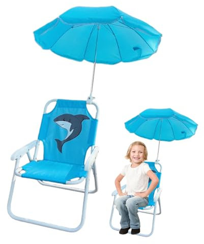 Kanoauo Silla de Camping Infantil con Sombrilla,Silla de Playa Plegable para Niños con Parasol - Asiento Exterior Resistente a la para Jardín, Piscina, Picnic, Viajes y Uso en Patio