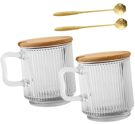 MUCKLILY Set 2 Tazze da in Vetro Trasparente con Latte e Cocktail per Bevande e Ufficio