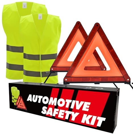 WORKKOOL Professional 2-Pack Warning Triangle Kit, ECE R27 Certified, with 2 x EN ISO 20471 Reflective Vests, for Car, Truck, HGV Roadside Safety