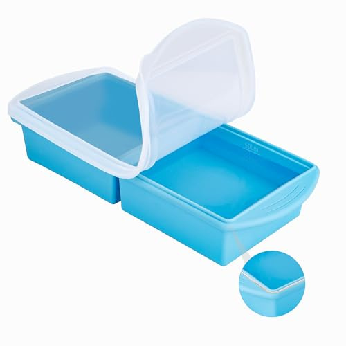 Blaues Silikon Gefriertablett mit Deckel – Dual-Portion 250ml & 500ml, große Silikonformen für Suppe, Soße, Brühe – leicht zu entnehmende, stapelbare BPA-freie Behälter