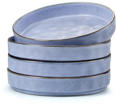 Herogo Pasta Blows Set of 4, 30oz Stoneware Salad Bowl, Grayish Blue | Reactive Glaze Serving Bowl for Noodle Soup Fruit, Microwave and Dishwasher Safe, Chip and Scratch Resistant, Deep Edge, 21cm