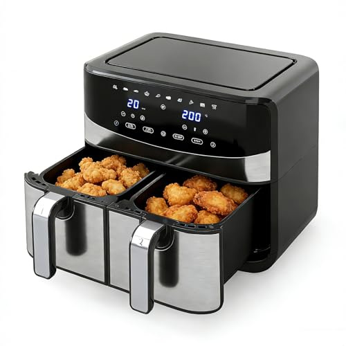SOARS Air Fryer 8L 2100W, Friteuse sans Huile, 2 Compartiments | Jusqu’à 8 Personnes, 10 Programmes Prédéfinis, Température 40-200℃, Panier Lavable au Lave-Vaisselle, Minuterie 1-60 Mins