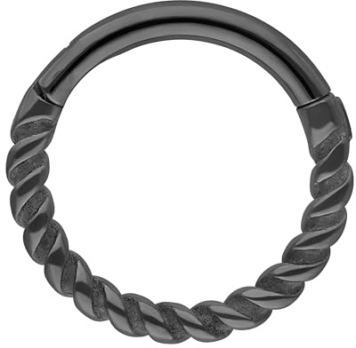 Wildcat Piercingringe - Twisted Rope Clicker - 1.2 mm, 7.0 mm, Black Metal - Chirurgenstahl 316L - wasserfest, langlebig, hautverträglich, Schwarz
