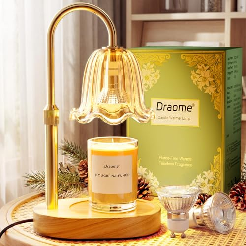Draome Candle Warmer Lamp - Dimmable, Height Adjustable with Timer, 2 Bulbs | Flameless Flower Lamp for Jar Candles, Birthday Gifts for Women Mum and Elegant New Home Decor Housewarming Gifts Friends